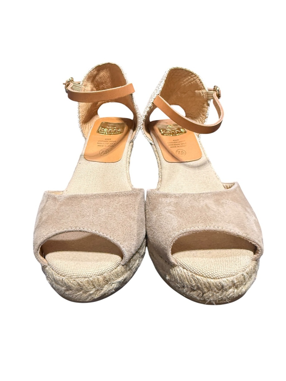 Kanna Suede Tan Jute Wedge Espadrille Sandal Size 38 / US 7.5 Event Wedding - Picture 2 of 9
